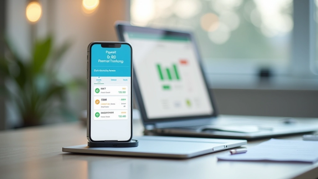 Mobile phone and laptop showing real-time payment status tracking dashboard with green checkmarks and transaction history